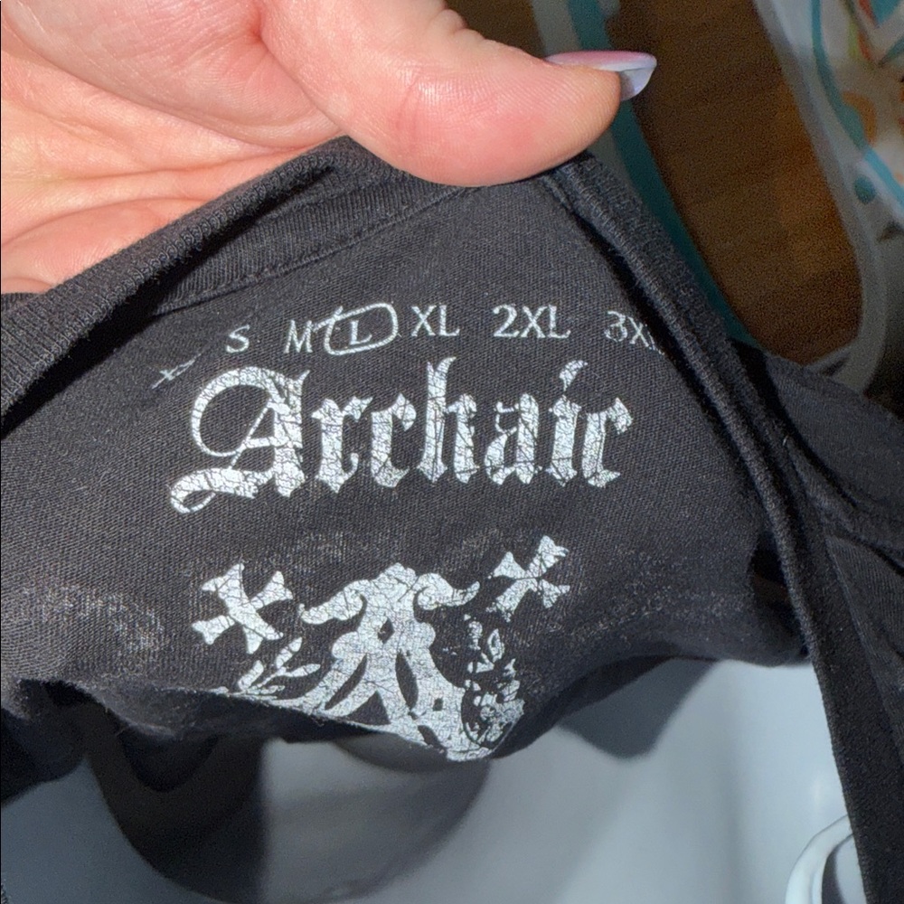 Archaic Black and Silver Graphic V-Neck Tee - Picture 3 of 3